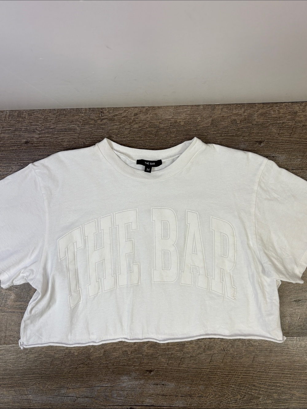 THE BAR Tonal Logo Appliqué Cropped Tee White Size Medium Made in USA
